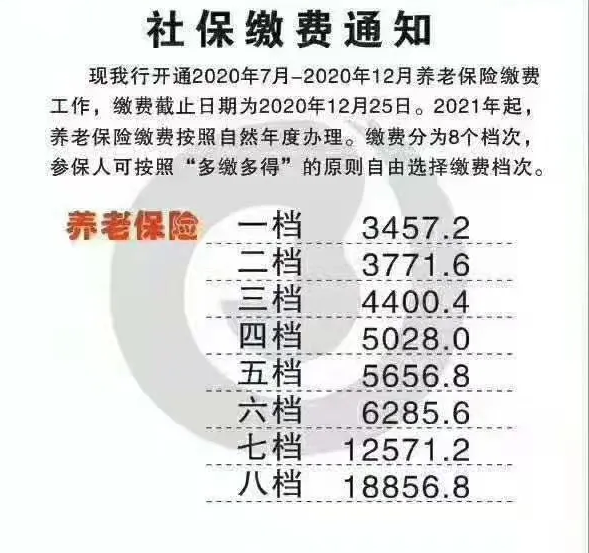 2021个人社保缴费标准表